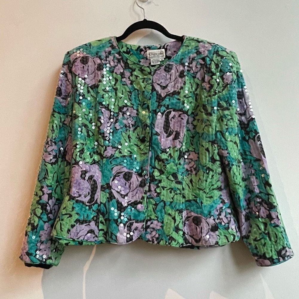 Chancelle New York Women's Floral Sequined Long Sleeve Blazer Jacket Size 16